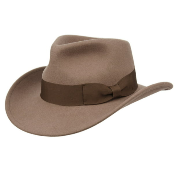 Premium Wool Felt Flat Brim Western Top Hat Crushable w/ Leather Band 